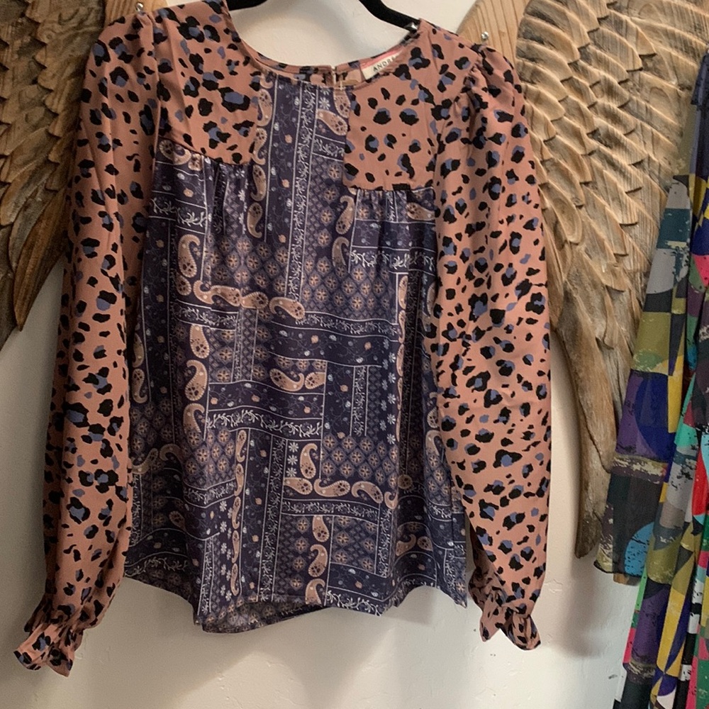 Andre by unit blouse leopard and paisley print . NWT